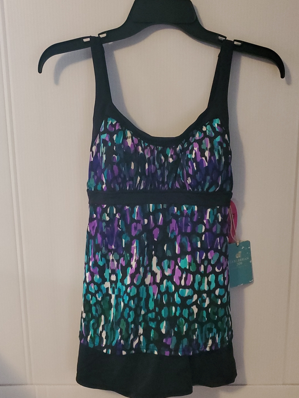 NWT Caribbesn Joe Midriff Minimizer Black One Piece Swimsuit Size 8